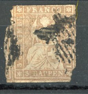 SUI 1854 Yv. N° 26c  Papier Moyen (o) 5r Brun  Helvetia Fil De Soie Vert ND Cote 160 Euro  D   2e Choix2 Scans - Used Stamps