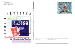 CROATIE /  ENTIER REPIQUE  EXPOSITION PHILATELIQUE  PHILEX FRANCE 99 AVEC UN TIMBRE PETIT PRINCE DE ST EXUPERY - Briefmarkenausstellungen