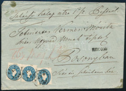 ~1861 Ajánlott Levél 3 X 15kr + Hátoldalon 10kr Bérmentesítéssel "PESTH" - "PRESSBURG" III. Zóna - Sonstige & Ohne Zuordnung