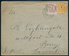 1895 Színes Számú 2kr + Fekete Számú 8kr Levélen Angliába - Autres & Non Classés