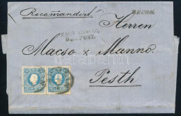 1860 2 X 10kr (egyiken érdekes Festékfolt) + A Hátoldalon 2 Db Kettétépett 5kr Ajánlott Levélen "SEMLIN" - Pesth - Autres & Non Classés