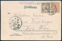 1900 Krajcár-Turul Vegyes Bérmentesítésű Képeslap "POZSONY/VÁROS" Bélyegzéssel 2kr+1f Bécsbe - Sonstige & Ohne Zuordnung