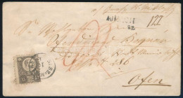 1873 Képbe Fogazott Feketés Barna Réznyomat 15kr Ajánlott Levélen "N:SZ:MIKLÓS" - Ofen - Other & Unclassified