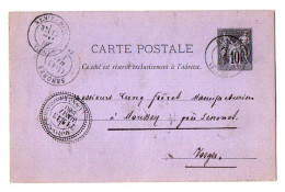 TB 4387 - 1880 - Entier Postal - Atelier Fabrication Boissellerie FRITZ - BRUHIN à REMIREMONT Pour MOUSSEY Près SENOMES - Standard Postcards & Stamped On Demand (before 1995)