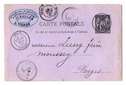 TB 4389 - 1880 - Entier Postal - Ferblanterie ( Lampe ) & Ustensils De Cuisine HALLER à THAON Pour MOUSSEY ( Vosges ) - Standard Postcards & Stamped On Demand (before 1995)