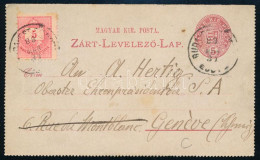 1888 5kr Díjjegyes Zárt Levelezőlap 5kr Díjkiegészítéssel Svájcba Küldve / PS-cover With 5kr Additional Franking "BUDAPE - Autres & Non Classés