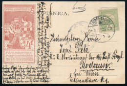 1907 Képeslap Turul 5f Bérmentesítéssel / Postcard With 5f Franking "ZÁGRÁB" Kétnyelvű Bélyegzéssel és Levélzáróval / Bi - Other & Unclassified