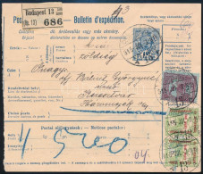 1915 Szállítólevél Turul 50f + Hadisegély 2 X 5f Vegyes Bérmentesítéssel / Parcel Card With 60f Franking - Sonstige & Ohne Zuordnung