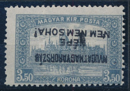 ** Nyugat-Magyarország IV. 1921 Parlament 3,50K Fordított Felülnyomattal, Bodor Vizsgálójellel - Other & Unclassified