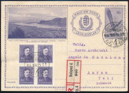 1934 Ajánlott 16f Díjjegyes Képes Levelezőlap Arcképek 4 X 16f Díjkiegészítéssel Svájcba Küldve / Registered PS-card Wit - Sonstige & Ohne Zuordnung