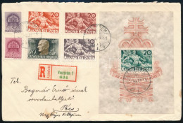 1940 Ajánlott Levél Árvíz Blokkal és 6 Bélyeggel / Registered Cover - Other & Unclassified