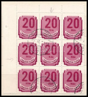 O 1950 Forint-fillér Portó (II.) 20f ívsarki 9-es Tömb, Benne "flilér" Tévnyomat - Autres & Non Classés