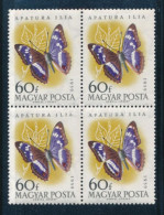 ** 1959 Lepke 60f Négyestömb, Benne Az Ismert "a Szárnyon Kettős Fehér Csík" Lemezhibával - Other & Unclassified