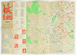 1963 Budapest Guide, Többnyelvű Idegenforgalmi Tájékoztató és Térkép. Bp., Cartographia. Kissé Foltos, 68x48 Cm - Autres & Non Classés