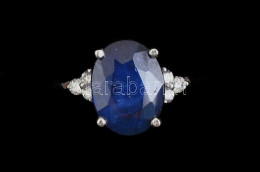 Fehérarany Gyűrű Kék Zafír (1,97 Ct) és 0,07 Ct / Db Brillel 2,5 G, M: 50 Tanúsítvánnyal - Autres & Non Classés