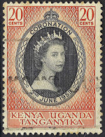 KENYA, UGANDA & TANGANYIKA 1953 QEII 20c Black & Red-Orange Coronation SG165 FU - Kenya, Uganda & Tanganyika