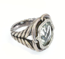 David Yurman St Silver Labyrinth 925-ös Ezüst Gyűrű Brillekel (0,18Ct) és Zöld Topázzal. Jelzett, M: 50 Br 17,25 G - Sonstige & Ohne Zuordnung