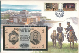 Mongólia 1955. 1T Felbélyegzett Borítékban, Bélyegzéssel T:UNC Mongolia 1955. 1 Tugrik In Envelope With Stamp And Cancel - Non Classés