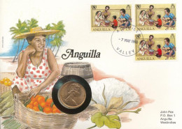 Anguilla 1989. 25p, Felbélyegzett Borítékban, Bélyegzéssel, Német Nyelvű Leírással T:UNC  Anguilla 1989. 25 Pence In Env - Non Classificati