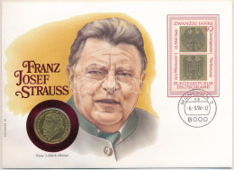 NSZK 1989D 2M Aranyozott Cu-Ni "Franz Josef Strauss" érmés Borítékon Bélyegzős Bélyeggel, Német Nyelvű Leírással T:UNC   - Ohne Zuordnung