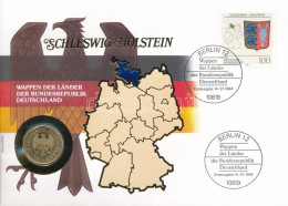Németország 1992A 1M Aranyozott Cu-Ni "Schleswig-Holstein" Tartományi Címert ábrázoló Bélyeggel, Borítékban, Bélyegzésse - Ohne Zuordnung