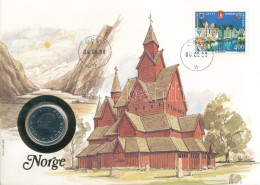 Norvégia 1988. 1K Cu-Ni Felbélyegzett érmés Borítékban, Bélyegzéssel T:AU  Norway 1988. 1 Kronor Cu-Ni In Coin Envelope  - Unclassified