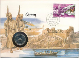 Omán 1987. 50b érmés Borítékban, Bélyeggel és Bélyegzéssel, Német Nyelvű Ismertetővel T:UNC Oman 1987 50 Baisa In Coin E - Unclassified