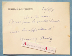 ● Henry TORRES 1957 Conseil De La République "gentil Cheval" Avocat Homme Politique Carte Lettre Autographe Andelys - Politico E Militare