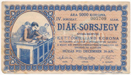 Budapest 1925. "Diák-Sorsjegy" 5000K értékben, "IV. Sorozat, 005709" Sorszámmal, Hátoldalán áthúzással érvénytelenítve T - Unclassified