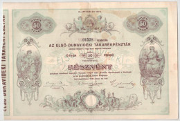 Kiskőrös 1930. "Az Első Dunavidéki Takarékpénztár" Részvénye 50P-ről Szelvényekkel, Szárazpecséttel T:F Ly., Fo. - Ohne Zuordnung