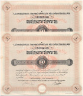 Szombathely 1938. "Szombathelyi Takarékpénztár Részvénytársaság" Részvénye 50P-ről, Szelvényekkel, Szárazpecséttel (2x)  - Ohne Zuordnung