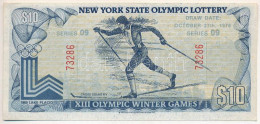 Amerikai Egyesült Államok / New York 1978. "XIII. Téli Olimpiai Játékok" Sorsjegy 10$ értékben, "09 73286" Sorozat és So - Ohne Zuordnung