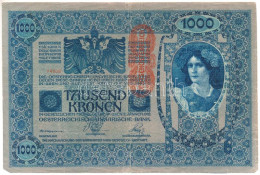 Ausztria 1919. (1902) 1000K, Piros Függőleges "DEUTSCHÖSTERREICH" Felülbélyegzéssel, Mindkét Oldala Német T:F Szakadás A - Non Classificati