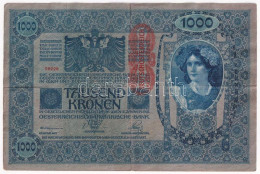 Ausztria 1919. (1902) 1000K, Piros Függőleges "DEUTSCHÖSTERREICH" Felülbélyegzéssel, Mindkét Oldala Német T:III Austria  - Ohne Zuordnung