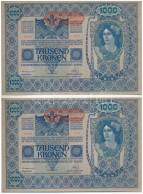 Ausztria 1919. (1902) 1000K (2x) 2. Kiadás, Közeli Sorszámok: "2561 66985" és "2561 66988" Vízszintes "DEUTSCHÖSTERREICH - Sin Clasificación