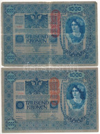 Ausztria 1919. (1902) 1000K, Piros Függőleges "DEUTSCHÖSTERREICH" Felülbélyegzéssel, Mindkét Oldala Német (2x) T:F,VG Sz - Unclassified