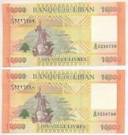 Libanon 2014. 10.000L (2x) Sorszámkövető T:UNC Lebanon 2014. 10.000 Livres (2x) Consecutive Serials C:UNC Krause P#92b - Unclassified
