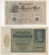 Német Birodalom 1910. 1000M Zöld Pecsét, Hétjegyű Sorszámmal+ Németország / Weimari Köztársaság 1922. 10.000M T:III Fo.  - Non Classés