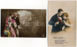 4 Db RÉGI Romantikus Zsáner Képeslap Vegyes Minőségben: Szerelmes Párok / 4 Pre-1945 Romantic Postcards In Mixed Quality - Non Classés