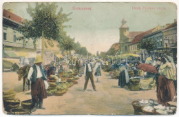 * T3 1907 Kolozsvár, Cluj; Deák Ferenc Utca, Piac, üzletek. D.K. Bp. 1906. 1156. / Street View, Market, Shops (kopott Sa - Ohne Zuordnung
