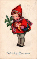 D7683 - Litho Glückwunschkarte - Mädchen Puppe Spielzeug - Amag - New Year