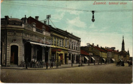 T2/T3 1910 Losonc, Lucenec; Rákóczi Utca, Emke Kávéház, üzletek / Street View, Café, Shops (EK) - Unclassified