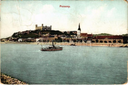 T3 1908 Pozsony, Pressburg, Bratislava; Vár, Gőzhajó / Castle, Steamship (fa) - Unclassified