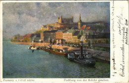 * T2/T3 1913 Pozsony, Pressburg, Bratislava; Látkép A Hídról, Vár, Gőzhajók / Preßburg Von Der Brücke Gesehen / Quay, St - Ohne Zuordnung