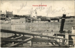 T2/T3 1911 Pozsony, Pressburg, Bratislava; Látkép, Vár, Gőzhajó. Kaufmann's "Bediene Dich Allein" / General View, Castle - Unclassified