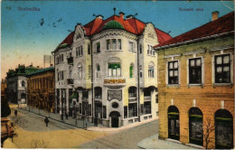 * T2/T3 1915 Szabadka, Subotica; Kossuth Utca, Takarékpénztár, Kávéház, Fonciere Biztosító Társaság, üzletek. Vasúti Lev - Non Classés