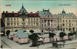 T2/T3 1914 Újvidék, Novi Sad; Ferenc József Tér, Grand Hotel Mayer Szálloda, Sörcsarnok, Takarékpénztár, Első Magyar Biz - Unclassified