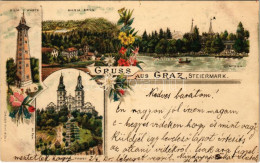 T2/T3 1900 Graz (Steiermark), Hilm-Warte, Maria Grün, Hilmteich, Maria Trost. Art Nouveau, Floral, Litho (fl) - Ohne Zuordnung