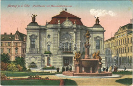 T2/T3 Ústí Nad Labem, Aussig; Stadttheater Mit Monumentalbrunnen / Theatre, Fountain (EK) - Sin Clasificación