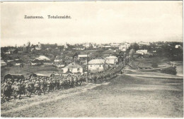 ** T1 Zastavna, Zastawna; Totalansicht / General View With Marching Army, Soldiers - Unclassified